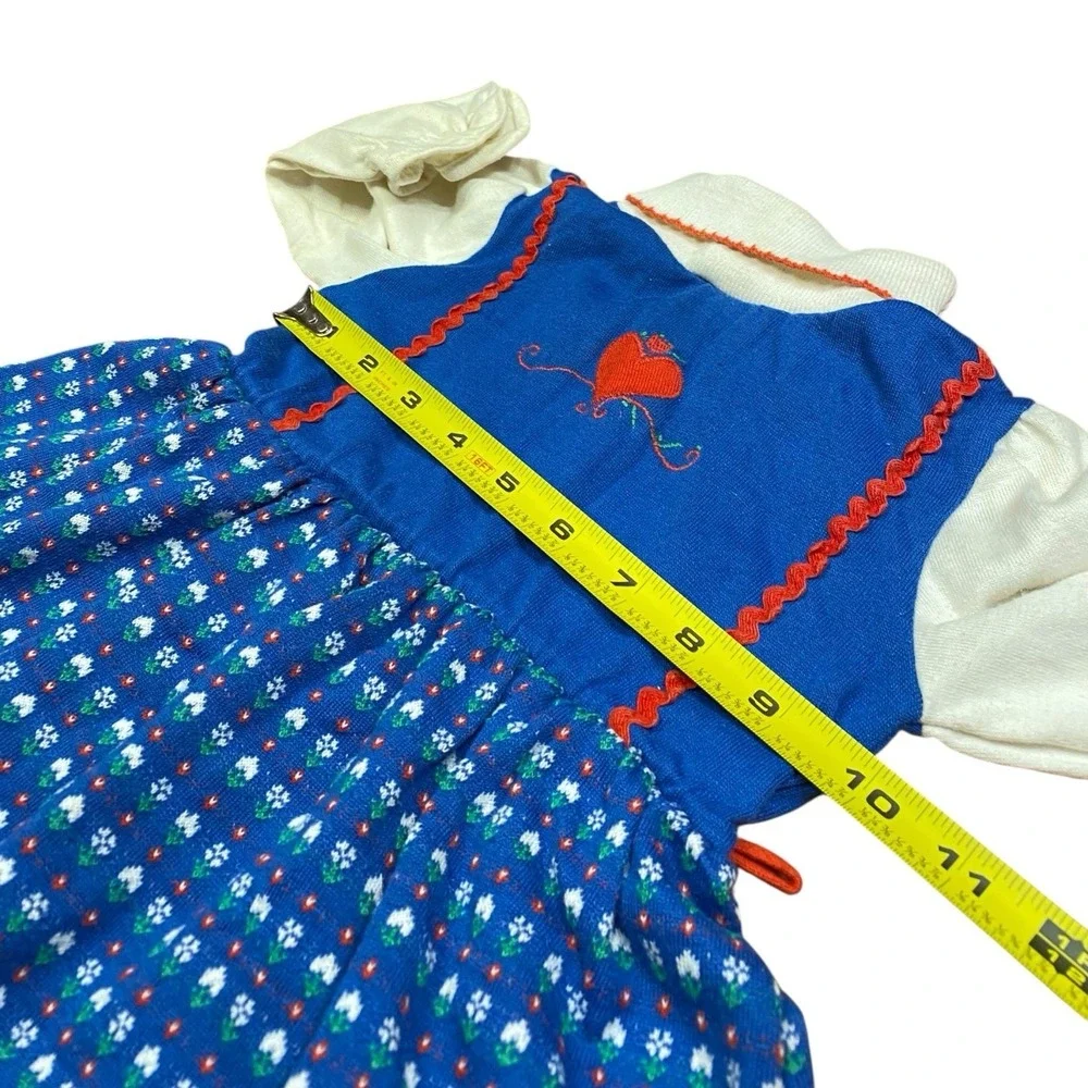 Health Tex Dress Girls Size 2T Red White‎ Blue Vintage Red Heart Folk Print